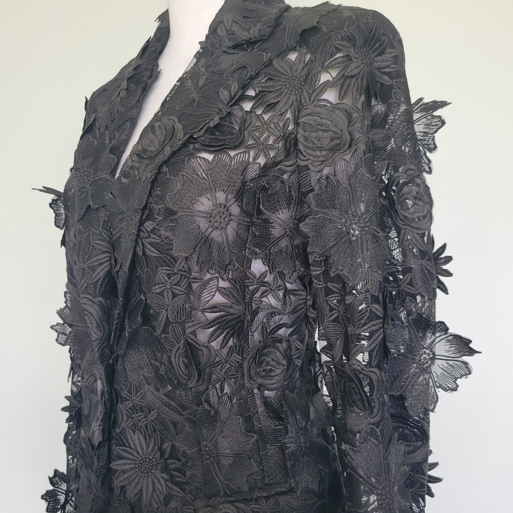 NWOT Black Floral Lace 3-D Applique Embroidery 1 Button Textured Blazer  Sz XL - Picture 10 of 16